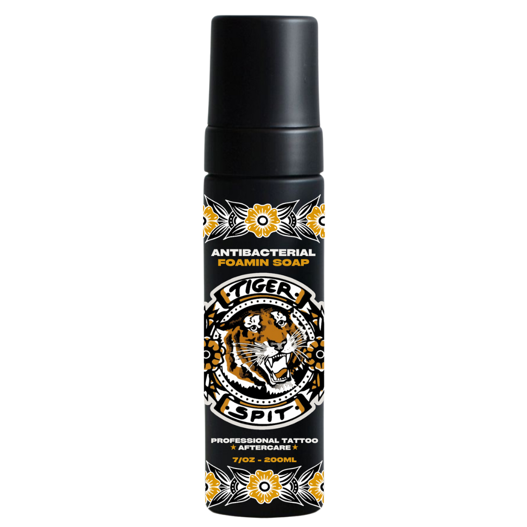 Tiger Spit tattoo foam wash - best green soap for tattoo cleansing compared to H2Ocean and Dial Gold